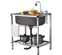 Fregadero de Cocina de Acero Inoxidable 304, portátil, de 1 Compartimento con escurridor y Grifo, para Uso en Exteriores, de un Solo Recipiente, para Restaurante, Cocina y lavandería.
