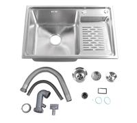 Fregadero de cocina de acero inoxidable 304 resistente, montaje superior, lavabo individual con tabla de lavado, ideal para cocina y lavandería, fregadero utilitario de 68 x 45 cm