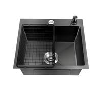 Fregadero de cocina de acero inoxidable, 45 x 40 cm, color negro, fregadero empotrable con cesta de desagüe, fregadero rectangular y dispensador de jabón para cocina, baño