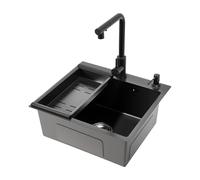 Fregadero de cocina de acero inoxidable, 50 x 45 cm, con grifo retráctil, escurridor y dispensador de jabón, para hogares, restaurantes, lavanderías