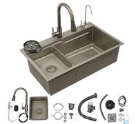 Fregadero de cocina de acero inoxidable, 75 x 45 x 22 cm, con grifo extraíble y lavavajillas para tazas, incluye tubo de drenaje, grifo de limpieza de agua, fregadero interior de repuesto, 1 lavabo