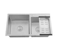 Fregadero de cocina de acero inoxidable, 78 x 43 x 21 cm, con escurridor, colador y doble cuenca, con tapón de olor, desagüe en forma de X y aislamiento acústico, para cocina independiente y cocina