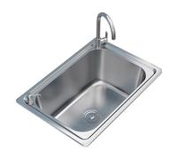 Fregadero de cocina de acero inoxidable, acabado cepillado, montaje superior o inferior, 2 agujeros para grifo, dispensador de jabón integrado, diseño cuadrado para cocinas modernas