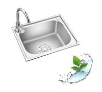 Fregadero de cocina de acero inoxidable bajo montaje y montaje superior con escurridor, ideal para cuartos de servicio y bares, elegante acabado plateado, tamaño C10 (65 x 43 x 17 cm)