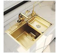 Fregadero de cocina de acero inoxidable cepillado, fregadero rectangular con escurridor y kit de montaje, 60 x 46 x 22 cm, elegante para cocinas modernas