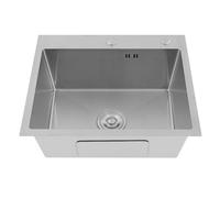 Fregadero de cocina de acero inoxidable, con 1 cuenco, fregadero de cocina bajo encimera, fregadero rectangular con escurridor, 55 x 45 x 22 cm (plata, 55 x 45 cm)