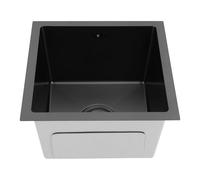 Fregadero de cocina de acero inoxidable con 1 cuenco, fregadero rectangular con escurridor, fregadero de apoyo, fregadero de cocina, bajo encimera, 38 x 38 x 22 cm (negro)