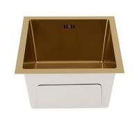 Fregadero de cocina de acero inoxidable con 1 cuenco, fregadero rectangular con escurridor, fregadero de apoyo, fregadero de cocina, bajo encimera, 38 x 38 x 22 cm (dorado)