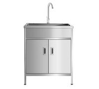 Fregadero de cocina de acero inoxidable con 1 cuenco y armario, grifo extraíble para lavandería, garaje, restaurante, 60 x 45 x 70 cm, solución duradera y elegante para cualquier espacio