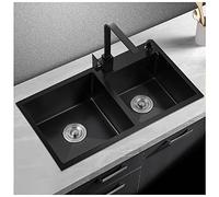 Fregadero de cocina de acero inoxidable con doble cuenco, color negro y gris cepillado, con escurridor y kit de instalación, 82 x 45 x 20 cm, perfecto para renovación de cocina y comedor
