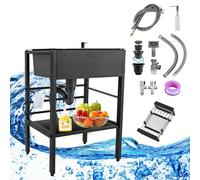 Fregadero de cocina de acero inoxidable con escurridor, 1 cuenco de 68 x 45 x 86 cm, sin grifo, para garaje, restaurante, lavandería
