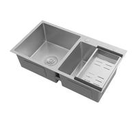 Fregadero de cocina de acero inoxidable con escurridor y filtro de desagüe, 78 x 43 x 21 cm, rectangular, doble fregadero, empotrable, para lavaderos, cocinas, patios traseros, restaurante