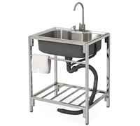 Fregadero de cocina de acero inoxidable con estante Fau Sto caliente y frío para restaurante, lavandería, baño, granja, patio, 72 x 52 x 85 cm, diseño Slish & al