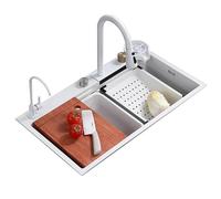 Fregadero de cocina de acero inoxidable con función de cascada, diseño duradero de estación de trabajo para cocinas modernas