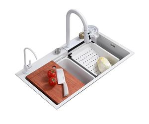 Fregadero de cocina de acero inoxidable con función de cascada, diseño duradero de estación de trabajo para cocinas modernas