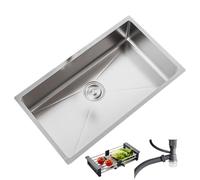 Fregadero de cocina de acero inoxidable con grifo combinado, cuenco individual duradero para el hogar, restaurante, bar, uso al aire libre, fácil instalación empotrada o empotrable