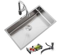 Fregadero de cocina de acero inoxidable con grifo combinado, cuenco individual duradero para el hogar, restaurante, bar, uso al aire libre, fácil instalación empotrada o empotrable