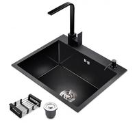 Fregadero de cocina de acero inoxidable con grifo cuadrado, 55 x 45 cm (55