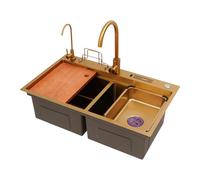 Fregadero de cocina de acero inoxidable con grifo de 78 x 46 cm, juego con cuchillo especial y organizador de tabla de cortar, fregadero multifunción, fregadero de cocina, fregadero con 2 cuencos