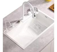 Fregadero de cocina de acero inoxidable con grifo de cascada, dispensador de jabón, lavadora de tazas y accesorios, diseño de cuenco individual grande