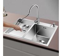 Fregadero de cocina de acero inoxidable con grifo de cascada, juego de cuenco individual para uso doméstico, incluye lavadora a presión, tabla de cortar, cesta de goteo y accesorios