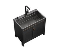 Fregadero de cocina de acero inoxidable con grifo, fregadero independiente para garaje, patio, restaurante, lavandería, 80 x 45 x 80 cm, agua fría y caliente.