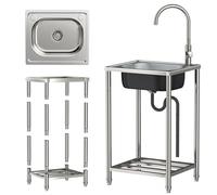 Fregadero de cocina de acero inoxidable con grifo, fregadero portátil independiente para uso comercial y exterior, ideal para lavandería y restaurantes