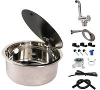 Fregadero de cocina de acero inoxidable con grifo plegable y tapa, compacto y duradero para autocaravana y vida móvil