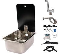 Fregadero de cocina de acero inoxidable con grifo plegable y tapa, compacto y duradero para autocaravana y vida móvil