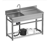 Fregadero de cocina de acero inoxidable con mesa de trabajo fregadero con desagüe, fregadero independiente de acero inoxidable, con estantes de almacenamiento fregadero de restaurante lavamanos