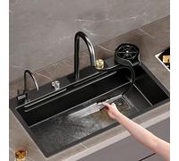 Fregadero de cocina de acero inoxidable con montaje inferior en cascada Raindance o diseño de caída, grifo extraíble ideal para el hogar, jardín y granja