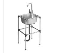 Fregadero de cocina de acero inoxidable con soporte, práctico fregadero independiente para lavandería, patio, garaje, diseño multiusos, fácil de instalar, duradero y versátil