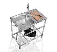 Fregadero de cocina de acero inoxidable con superficie de trabajo y grifos de agua fría y caliente, fregaderos independientes para acampar, fregadero doméstico para exterior interior, lavandería, pa