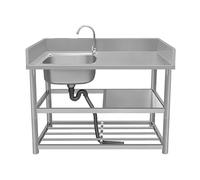 Fregadero de cocina de acero inoxidable, cuenco individual comercial 304 con grifo, banco de trabajo y escurridor para uso en interiores y exteriores en restaurantes