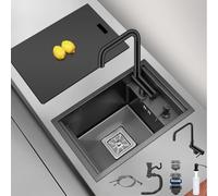 Fregadero De Cocina De Acero Inoxidable De 30x45cm - Fregadero De Una Cubeta Invisible Con Sifón Empotrado, Con Tapa Y Grifo Plegable, Para RV Para Espacios Reducidos