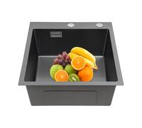 Fregadero de cocina de acero inoxidable de 50 x 45 x 20 cm, cuenco individual, incluye 2 tubos de drenaje y 1 filtro, color negro, fácil de limpiar