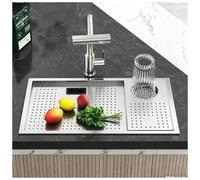 Fregadero De Cocina De Acero Inoxidable De Borde Estrecho Con Grifo Y Enjuague De Vidrio, Fregadero De Preparación De Barra Multifunción 3 Opciones De Instalación(Gray#2,68x40cm)