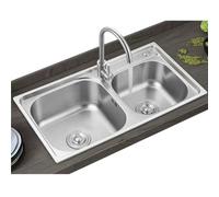 Fregadero de cocina de acero inoxidable de doble cuenco con grifo fácil de limpiar, resistente al desgaste, revestimiento anticondensación para una cocción y limpieza eficientes