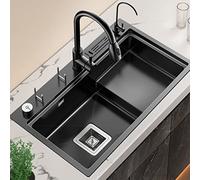 Fregadero de cocina de acero inoxidable de doble tazón, 80 x 47 cm, diseño de montaje superior, duradero y elegante, fácil instalación, perfecto para cocinas modernas, color A1