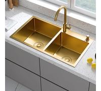 Fregadero de cocina de acero inoxidable de doble tazón, apto para lavavajillas, duradero, elegante, fácil de limpiar para hogares modernos