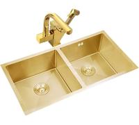 Fregadero de cocina de acero inoxidable de doble tazón con pulverizador Fau versátil, montaje inferior, fácil de limpiar, diseño moderno para renovación de cocina