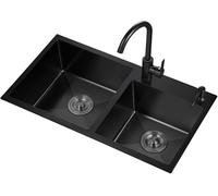 Fregadero de cocina de acero inoxidable de doble tazón de 82 x 45 cm, duradero, color negro, de grado alimenticio, para uso doméstico y comercial, fácil de limpiar, diseño moderno