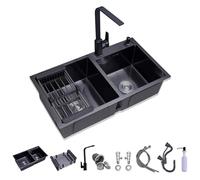 Fregadero de cocina de acero inoxidable de doble tazón, diseño de montaje superior con bandeja de drenaje, ideal para estaciones de trabajo de cocina de restaurante y hogar