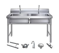 Fregadero de cocina de acero inoxidable de doble tazón, fregadero comercial con 2 compartimentos para restaurante, lavandería y garaje