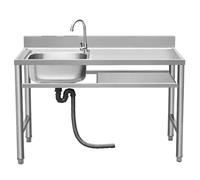 Fregadero de cocina de acero inoxidable de grado comercial con banco de trabajo para lavandería y garaje, 90 x 50 x 80 cm, diseño independiente funcional, fregadero de utilidad resistente