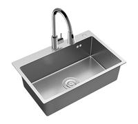 Fregadero De Cocina De Acero Inoxidable De Un Solo Cuenco, Juego De Fregadero De Cocina Fregadero Individual Grande Fregadero De Cocina Empotrable Con Grifo(55 * 40cm(21.6 * 15.7in))