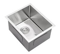 Fregadero de cocina de acero inoxidable de un solo cuenco, lavabo de 35 x 25 cm con drenaje, instalación versátil para bar, pub y lavadero