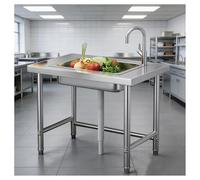 Fregadero de cocina de acero inoxidable de un solo nivel con patas ajustables, diseño independiente para una fácil instalación en fábricas y restaurantes