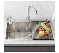 Fregadero De Cocina De Acero Inoxidable De Un Solo Seno, Grande Y Dispensador De Jabón Y Kit De Drenaje Incluido, Moderno Y Comercial, Ideal Para Bar, Exterior.(Silver,80x50)