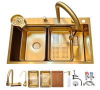 Fregadero de cocina de acero inoxidable de un solo tazón D cascada de granja, fregadero multifunción (75 x 50 cm) - Perfecto para hogares modernos